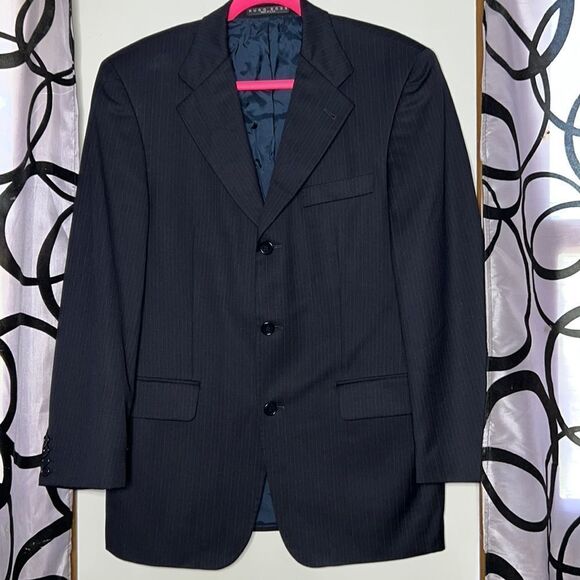 Hugo boss, blue pinstripe, three button blazer, 100% virgin wool size 38 regular - Picture 1 of 10